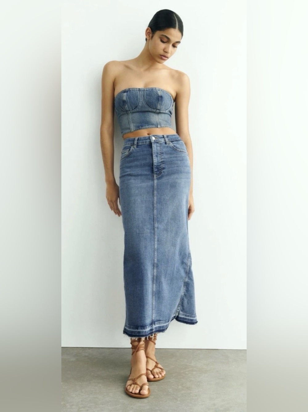Zara Dark Blue Denim Maxi Skirt, Small